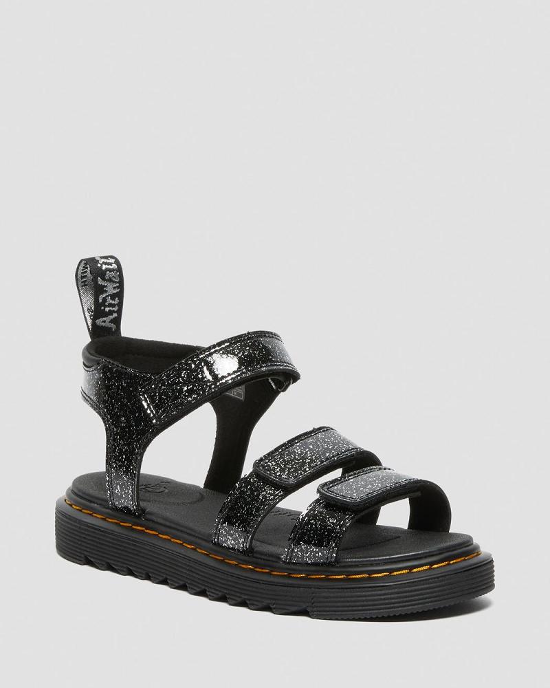 Kids\' Dr Martens Junior Klaire Glitter Sandals Black | AU 718VRW